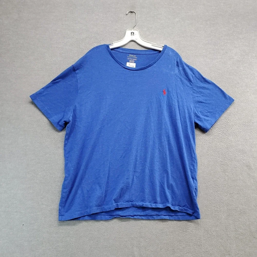 Polo Ralph Lauren Men Shirt XL Blue Logo‎ Embroidered Short Sleeve Crew Neck